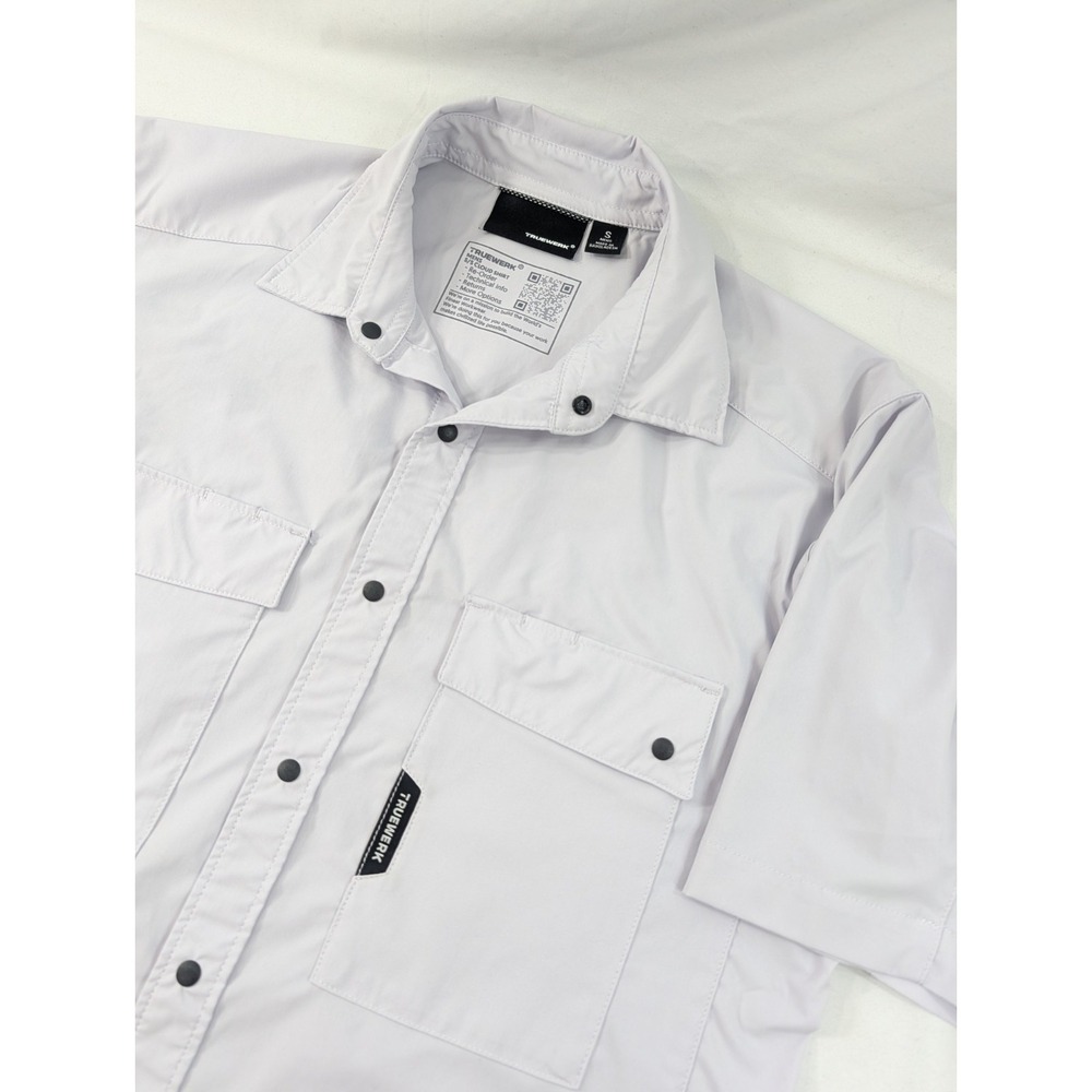Truewerk Mens Small Short Sleeve S/S Cloud Shirt Light Gray Workwear Snap Front